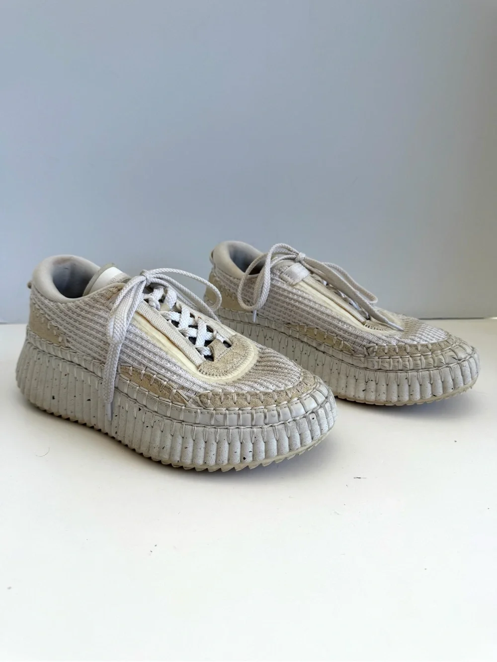Chloé Nama Low Top Sneakers White Knit Platform Shoes Women’s EU 36 US 6